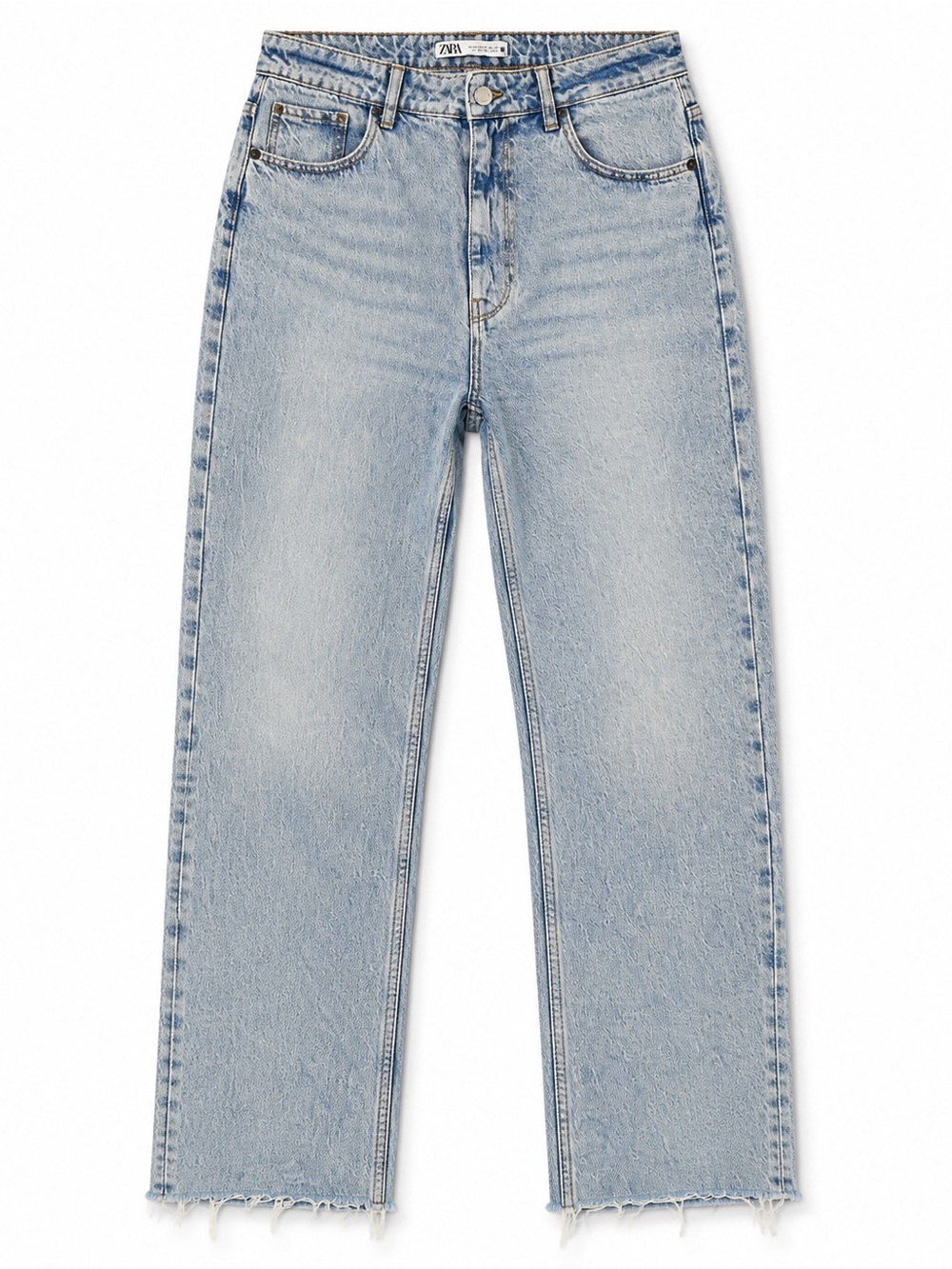 ZARA Z1975 High Rise Straight Leg Acid Wash Raw Hem Jeans